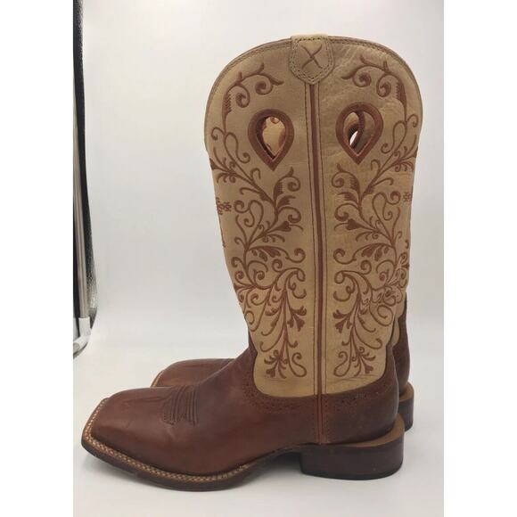 Twisted X Shoes - Womens Twisted X Gold Buckle Embroidered Cowboy Boots WRSL001 Size 7 Square Toe